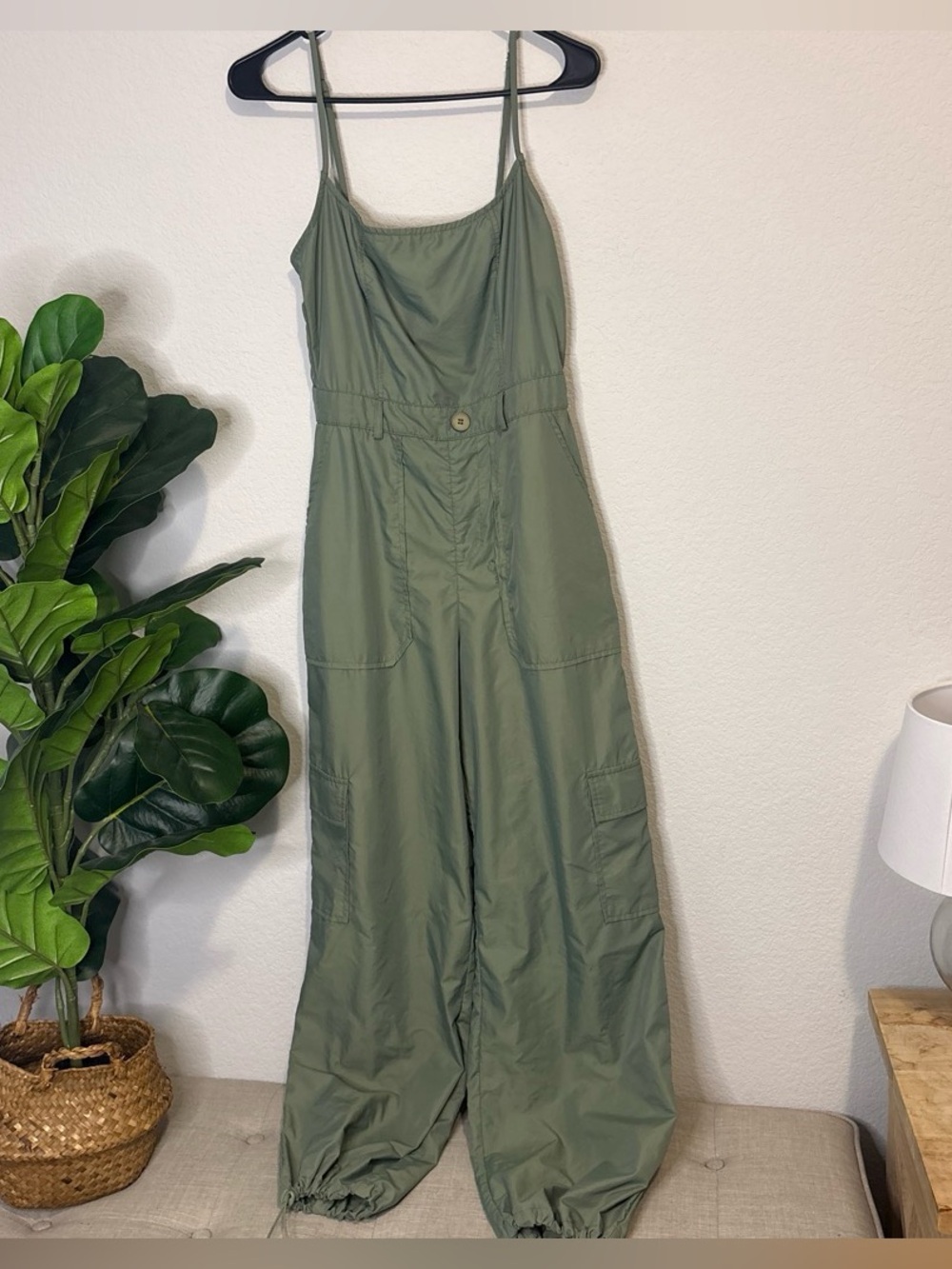 Le Lis size small Olive Green parachute style Cargo Jumpsuit